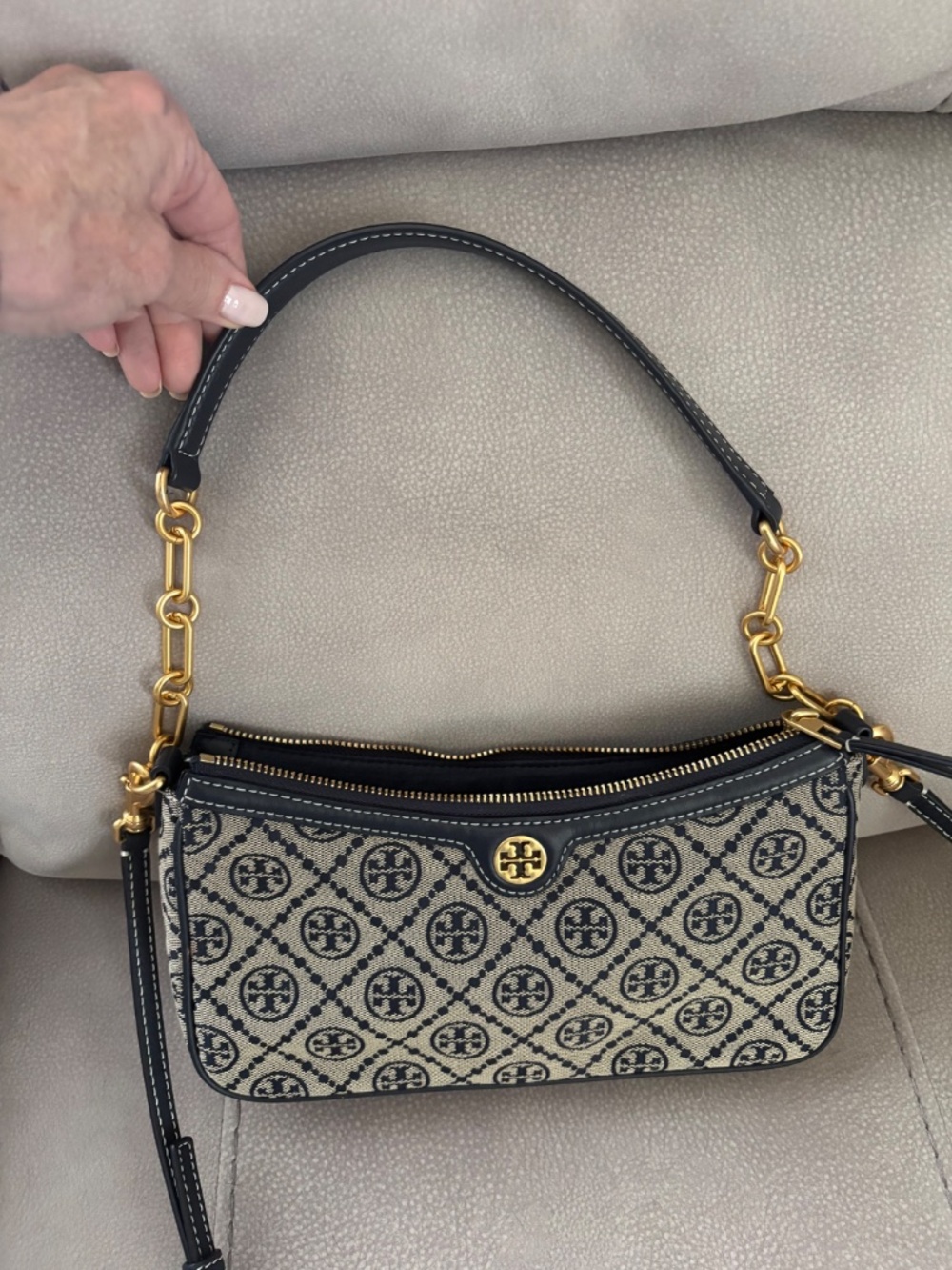 TORY BURCH NAVY MONOGRAM JACQUARD SHOULDER /CROSSBODY BAG - Picture 2 of 6